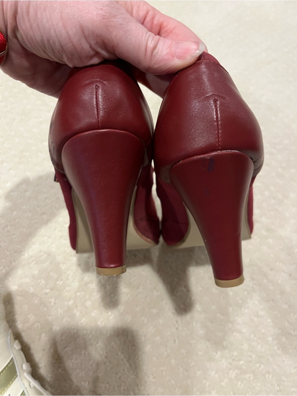 Journee Collection Deep Red Mary Jane Heels - Picture 2 of 4